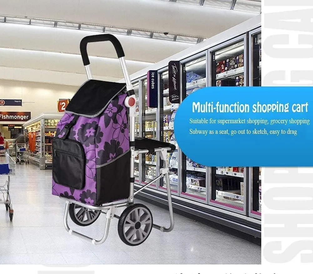 Aviation Aluminum Alloy Three-Wheeled Folding Shopping Cart Seat, Lightweight Stair Climbing Cart, Detachable Waterproof Ox Cloth Bag,F