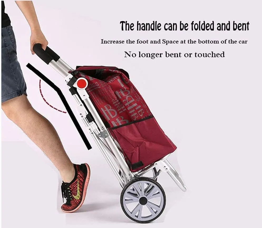 Aviation Aluminum Alloy Three-Wheeled Folding Shopping Cart Seat, Lightweight Stair Climbing Cart, Detachable Waterproof Ox Cloth Bag,F