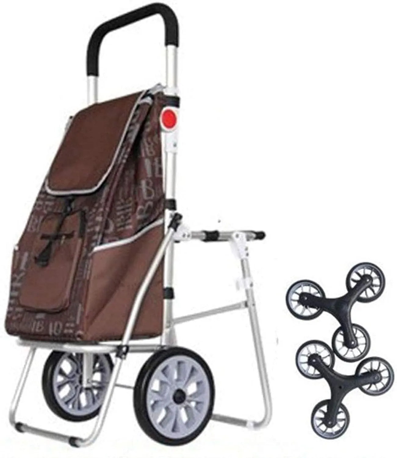 Aviation Aluminum Alloy Three-Wheeled Folding Shopping Cart Seat, Lightweight Stair Climbing Cart, Detachable Waterproof Ox Cloth Bag,F