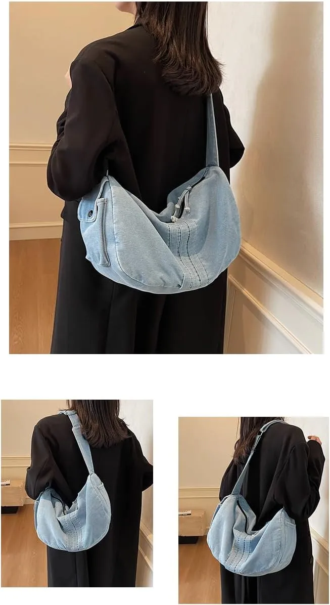 Axcone Cowboy fabric multifunctional commuting simple casual shoulder bag, crossbody bag