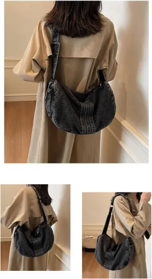 Axcone Cowboy fabric multifunctional commuting simple casual shoulder bag, crossbody bag