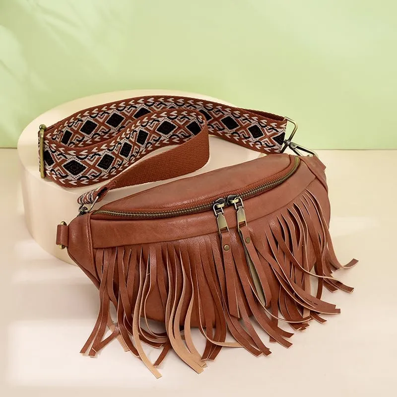 Axcone Retro chic casual fringe macaron color matching shoulder bag, crossbody bag
