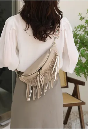 Axcone Retro chic casual fringe macaron color matching shoulder bag, crossbody bag