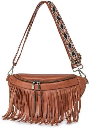 Axcone Retro chic casual fringe macaron color matching shoulder bag, crossbody bag