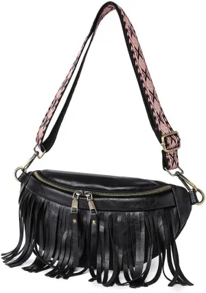 Axcone Retro chic casual fringe macaron color matching shoulder bag, crossbody bag