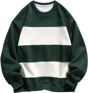 Aymnlox Crewneck Sweatshirts for Men Long Sleeve Loose Sweatshirt Color Block Oversize Pullover Casual Fashion Clothes 2024