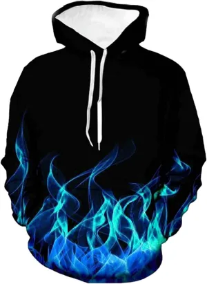 Aymnlox Mens Casual Sweatshirt Fashion 3D Flame Print Long Sleeve Hoodies Winter Warm Drawstring Sweatshirt With Pockets