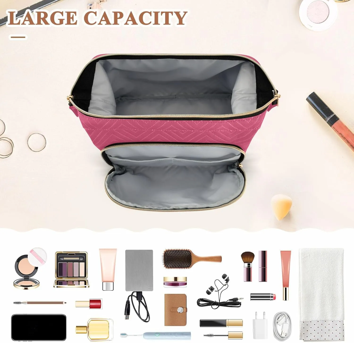 Azalea Custom Makeup Bag Travel Toiletry Bag Make Up Bags Cosmetic Bag Pouch Large Makeup Case Box Bag Organizer Skincare Bag for Toiletries Women Purse Men Adults Trip Sports