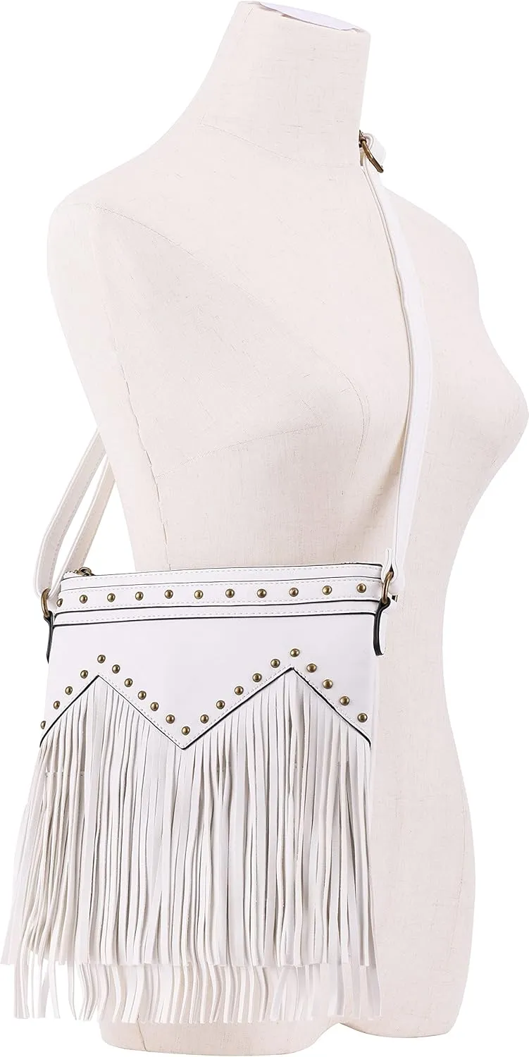 B BRENTANO Vegan Fringed Crossbody Bag with Studs