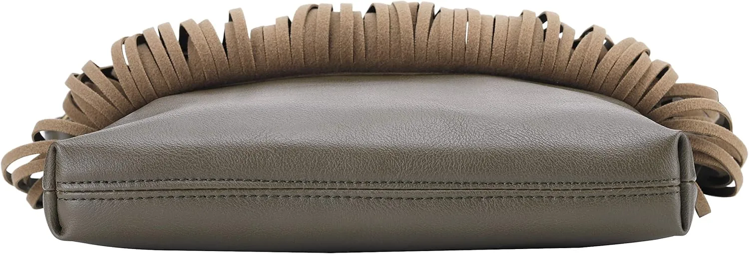 B BRENTANO Vegan Fringed Crossbody Bag with Studs