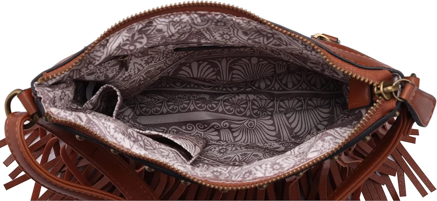 B BRENTANO Vegan Fringed Crossbody Bag with Studs
