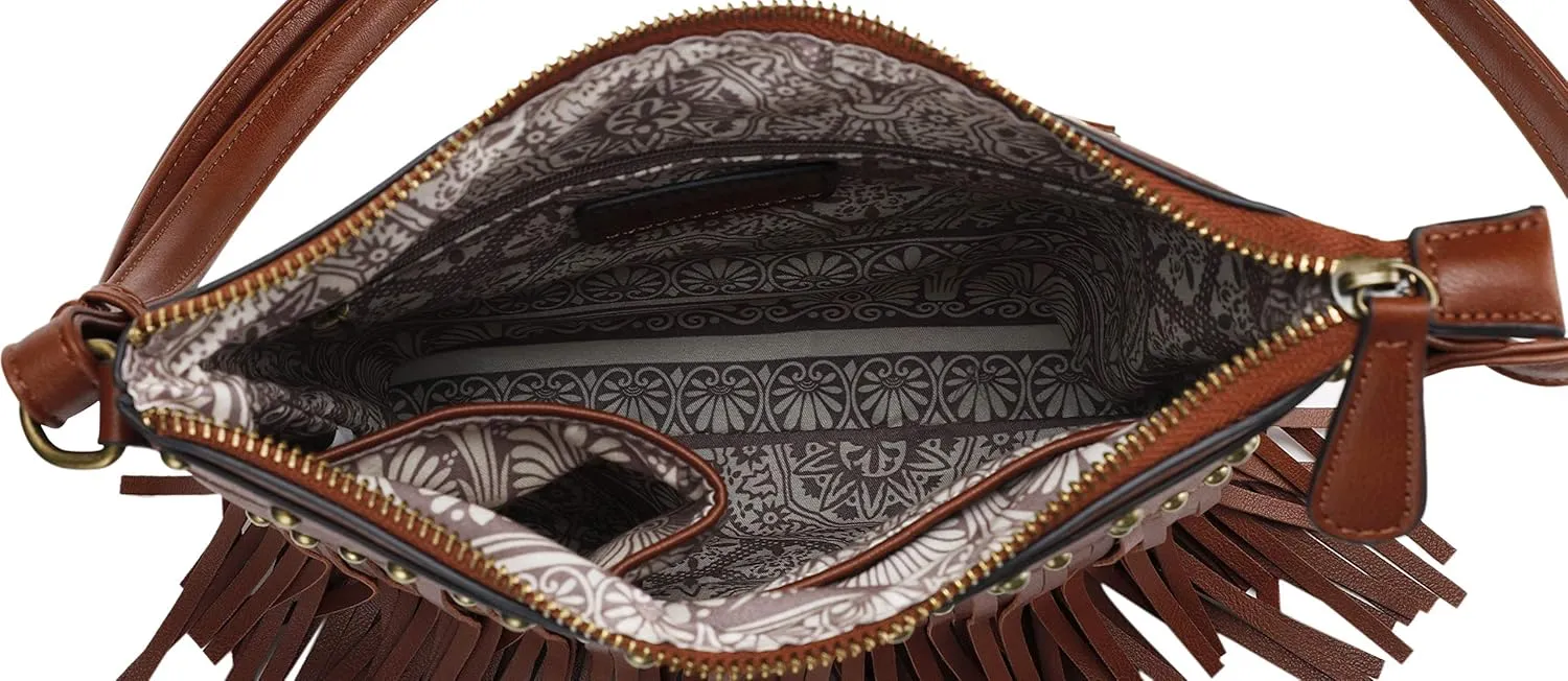B BRENTANO Vegan Fringed Crossbody Bag with Studs