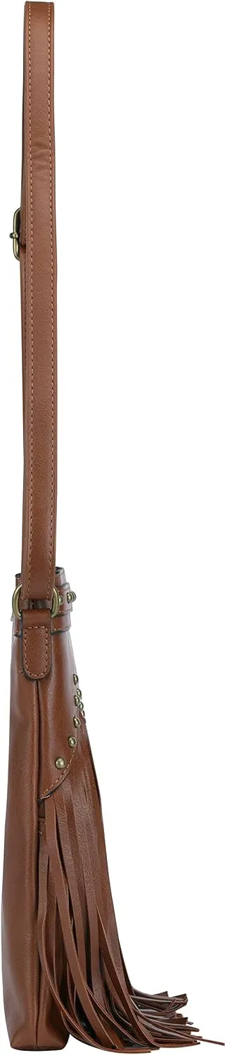 B BRENTANO Vegan Fringed Crossbody Bag with Studs
