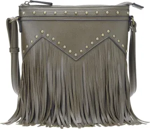 B BRENTANO Vegan Fringed Crossbody Bag with Studs