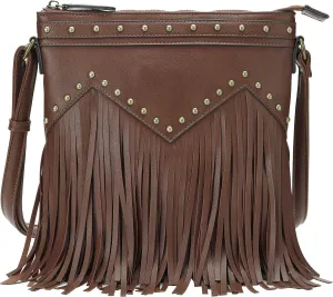 B BRENTANO Vegan Fringed Crossbody Bag with Studs