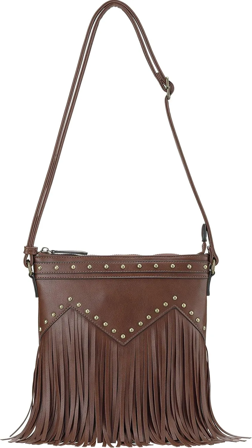 B BRENTANO Vegan Fringed Crossbody Bag with Studs