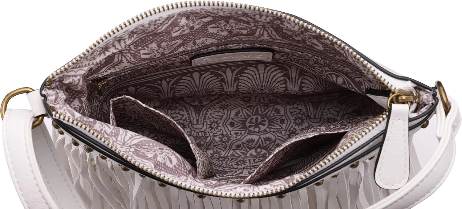 B BRENTANO Vegan Fringed Crossbody Bag with Studs