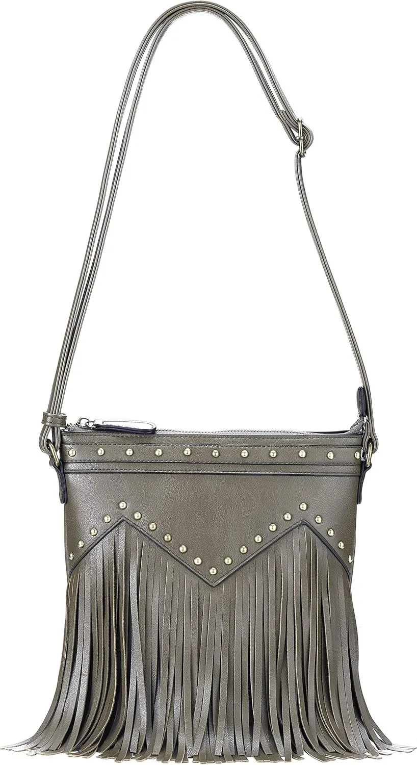 B BRENTANO Vegan Fringed Crossbody Bag with Studs