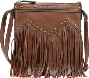 B BRENTANO Vegan Fringed Crossbody Bag with Studs