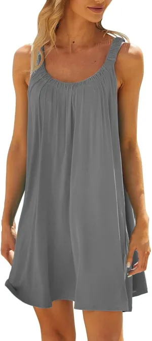 Backless Camisole Mini Dress: Ideal for Transitioning from Beach to Boardwalk, A Solid Color Stretchy Swim Cover Up