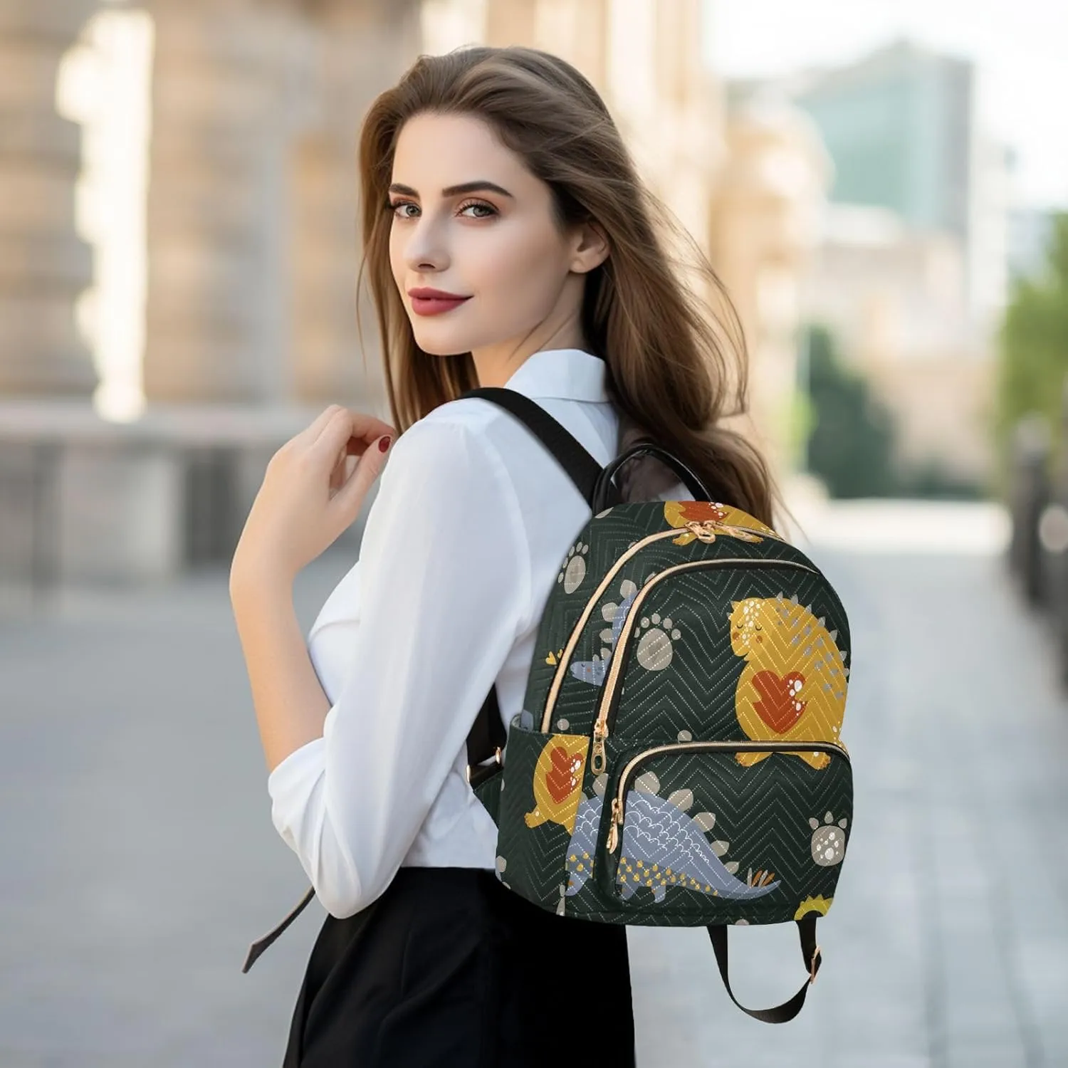 Backpack for Women Shoulder Bag Lightweight Mini Backpack Casual Daypack Back Pack for Travel Work Dinosaur (Medium Pattren 1)
