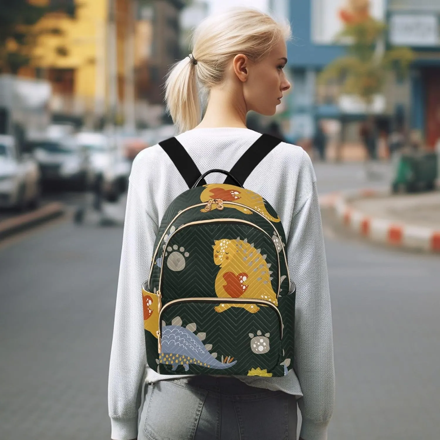 Backpack for Women Shoulder Bag Lightweight Mini Backpack Casual Daypack Back Pack for Travel Work Dinosaur (Medium Pattren 1)