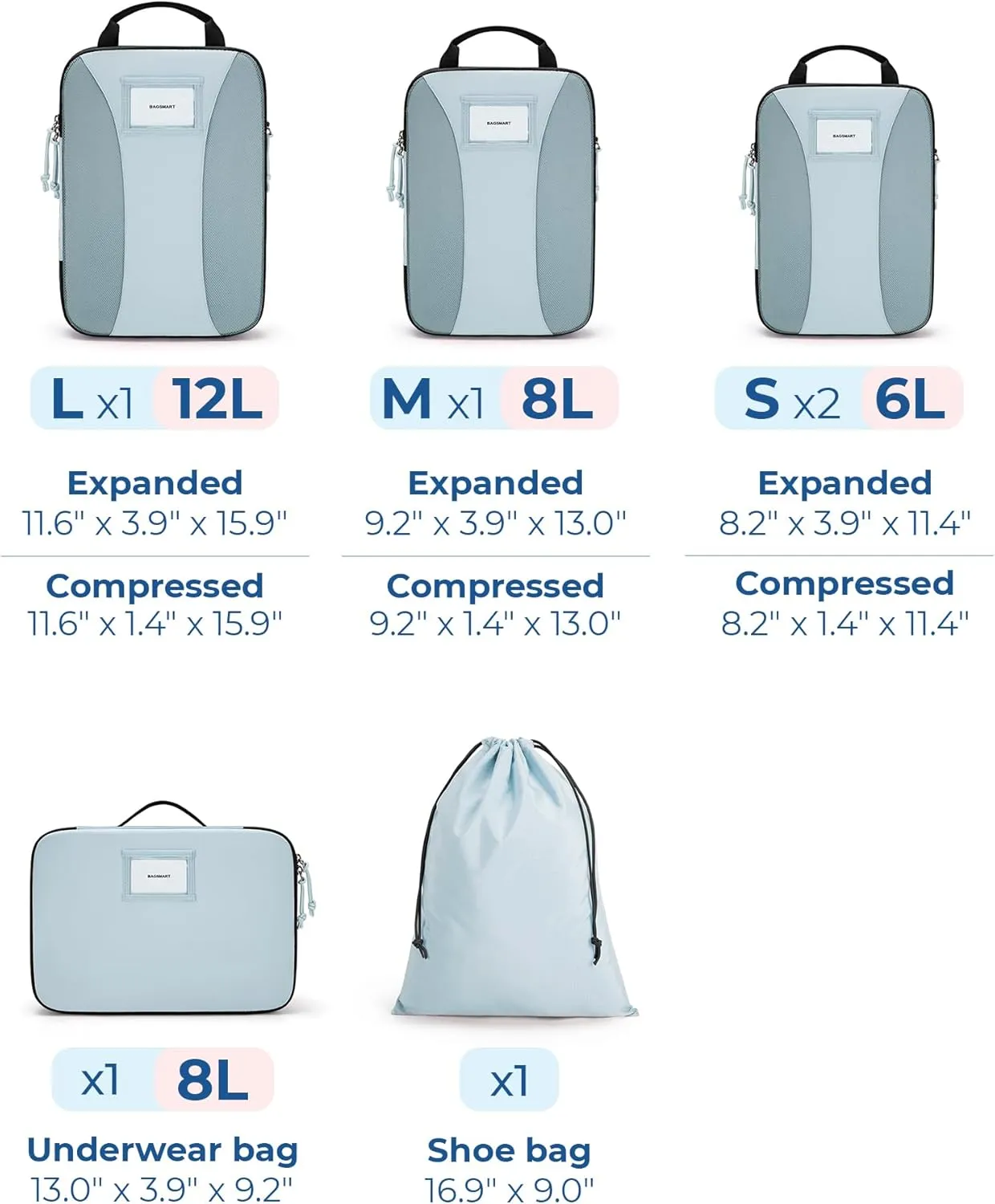 BAGSMART Compression Packing Cubes, 6 PCS Packing Cubes for Suitcases, Travel Bags Organizer for Luggage, Lightweight Packing Cube for Travel Essentials