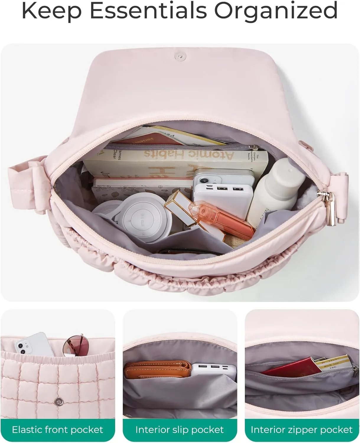 BAGSMART Medium Crossbody Bags for Women, Quilted Puffer Cross body Purse with Adjustable Strap