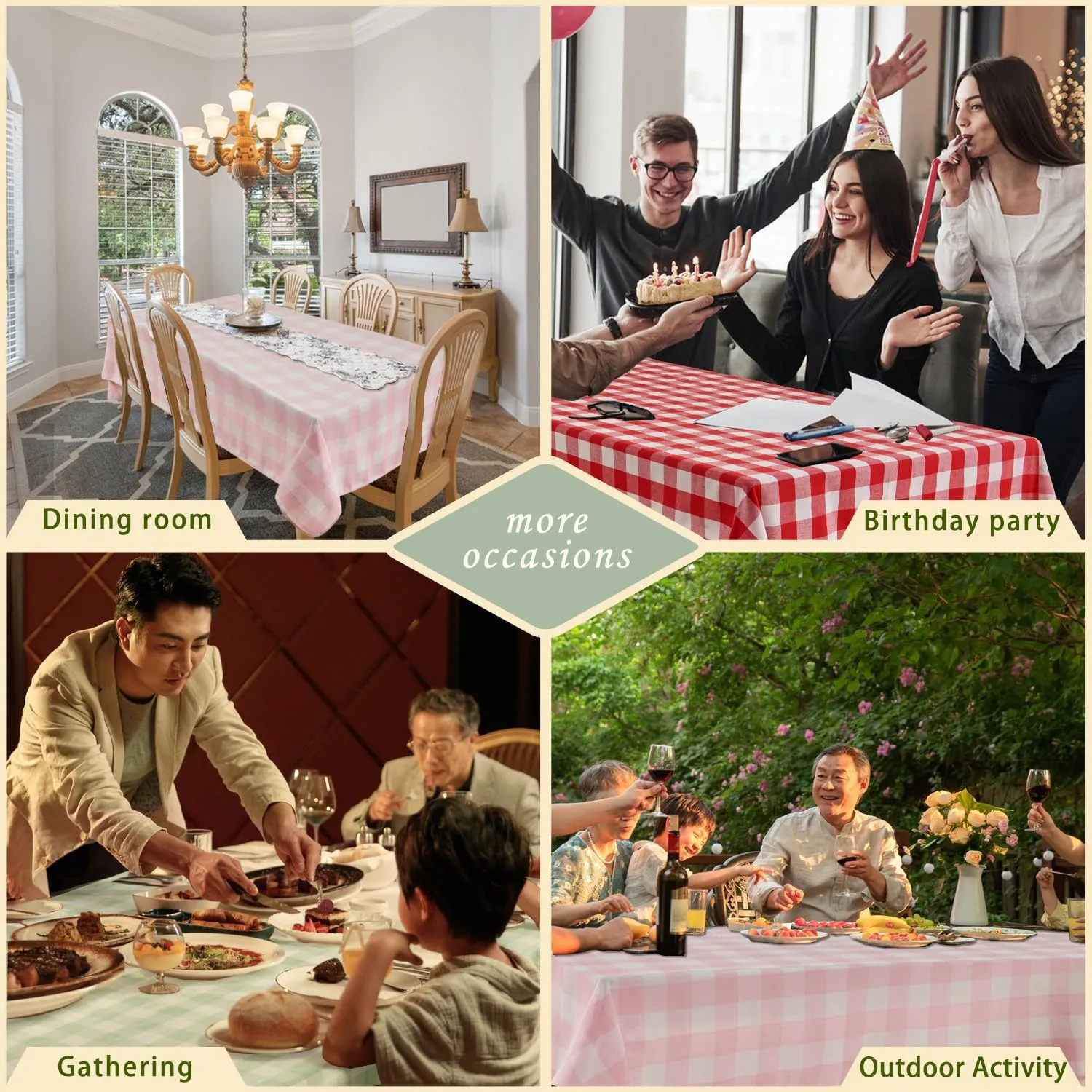 BALCONY & FALCON Rectangular Checkered Tablecloth Waterproof Washable Gingham Reversible Table Cloth for Outdoor Picnic Kitchen Holiday Buffet Banquet Easter Party (Light Green, 57 x 118 inch)