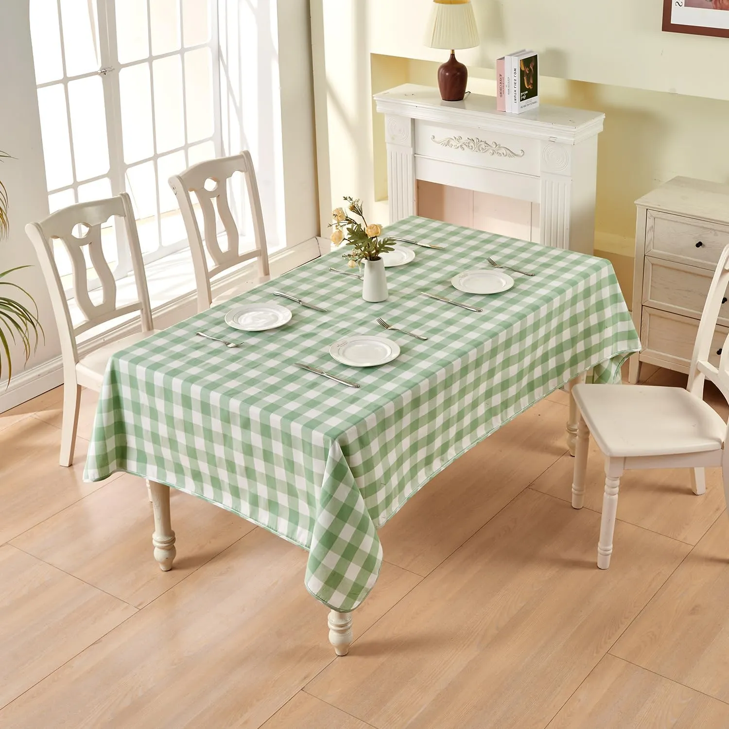 BALCONY & FALCON Rectangular Checkered Tablecloth Waterproof Washable Gingham Reversible Table Cloth for Outdoor Picnic Kitchen Holiday Buffet Banquet Easter Party (Light Green, 57 x 118 inch)