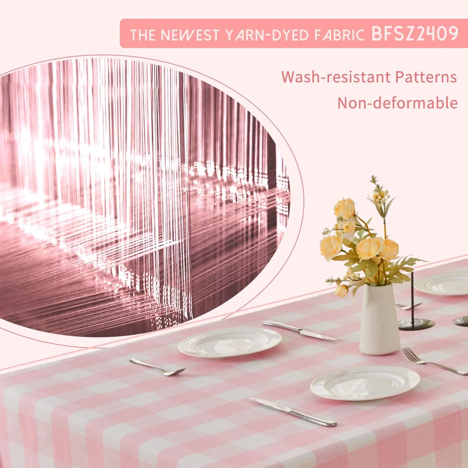 BALCONY & FALCON Rectangular Checkered Tablecloth Waterproof Washable Gingham Reversible Table Cloth for Outdoor Picnic Kitchen Holiday Buffet Banquet Easter Party (Pink, 57 x 118 inch)