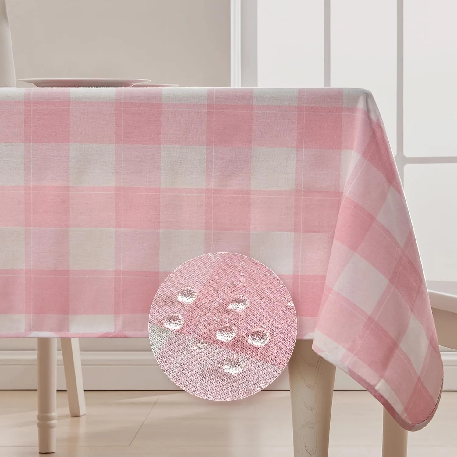 BALCONY & FALCON Rectangular Checkered Tablecloth Waterproof Washable Gingham Reversible Table Cloth for Outdoor Picnic Kitchen Holiday Buffet Banquet Easter Party (Pink, 57 x 118 inch)
