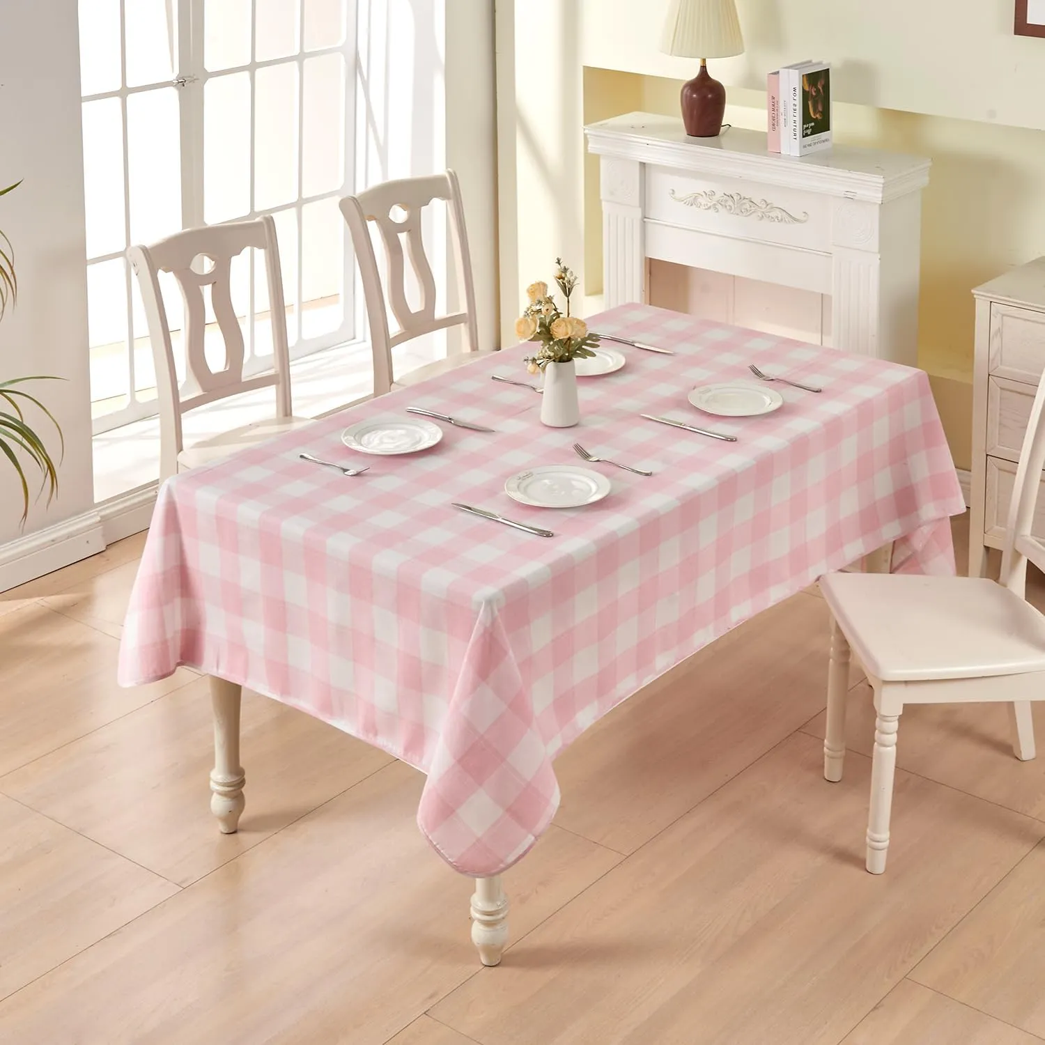 BALCONY & FALCON Rectangular Checkered Tablecloth Waterproof Washable Gingham Reversible Table Cloth for Outdoor Picnic Kitchen Holiday Buffet Banquet Easter Party (Pink, 57 x 118 inch)