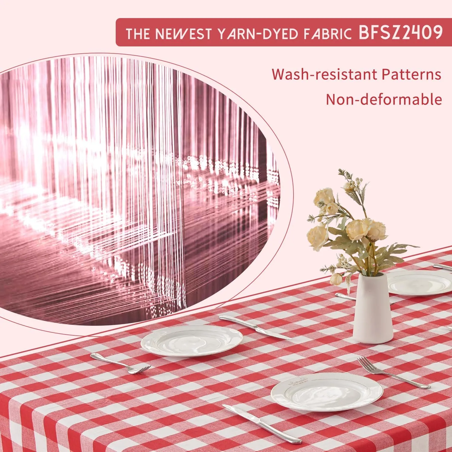BALCONY & FALCON Rectangular Checkered Tablecloth Waterproof Washable Gingham Reversible Table Cloth for Outdoor Picnic Kitchen Holiday Buffet Banquet Easter Party (Red, 57 x 118 inch)