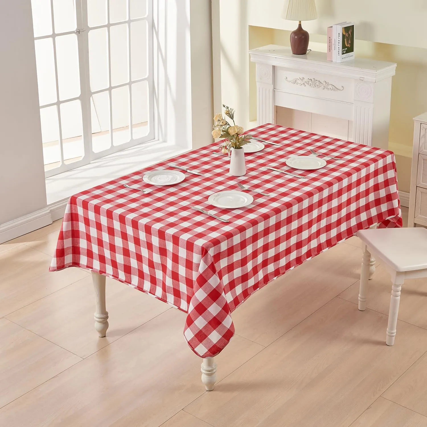 BALCONY & FALCON Rectangular Checkered Tablecloth Waterproof Washable Gingham Reversible Table Cloth for Outdoor Picnic Kitchen Holiday Buffet Banquet Easter Party (Red, 57 x 118 inch)