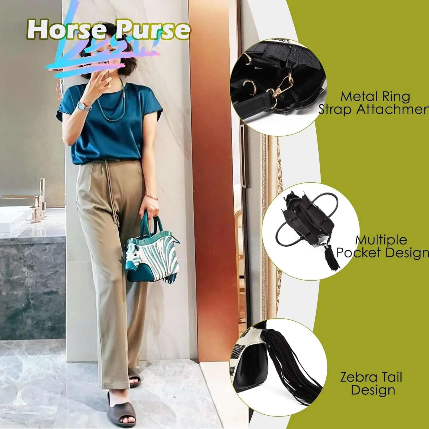 Basmgrzaia Women's Luxury Horse-Shaped Crossbody Handbag with Fringe - Unique Designer Purse for Casual & Special Events