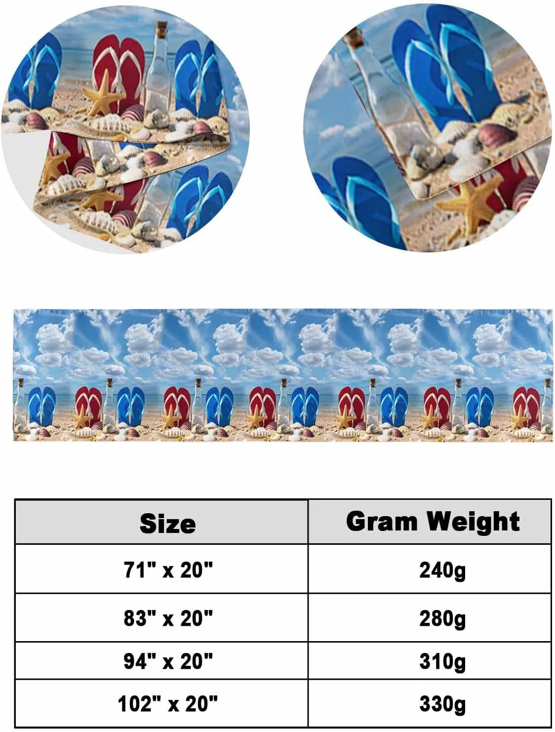 Beach Slippers Bed Runner Scarf Full Queen Size,Ocean Coastal Starfish Shell Summer Sand Luxury Throw Runners & Scarves for Twin Full Queen King Foot of Bed Bedroom Hotel Wedding Decoration,83"x20"