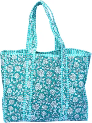 Beautiful Quilted Tote Bag Handmade Unisex Quilted Bag Soft Indian Cotton Tote Bag Travel Bag, Shoulder Bag, Large Tote Floral Print Bag Vintage