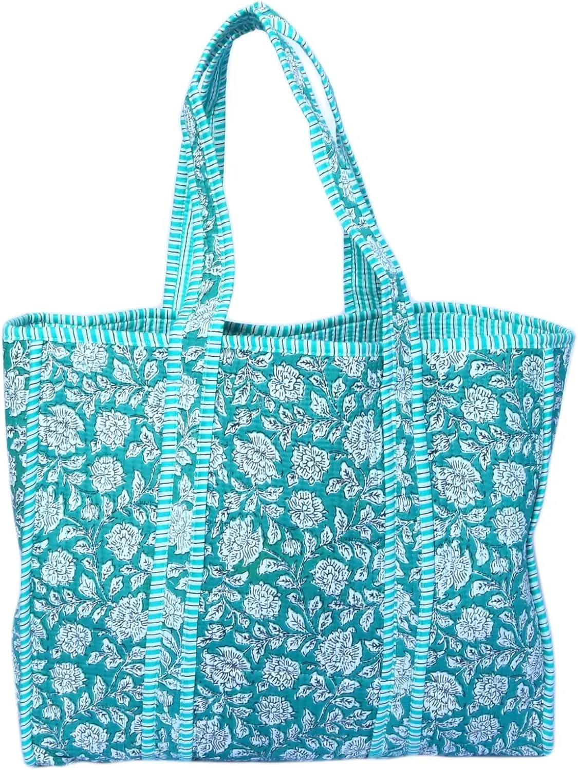 Beautiful Quilted Tote Bag Handmade Unisex Quilted Bag Soft Indian Cotton Tote Bag Travel Bag, Shoulder Bag, Large Tote Floral Print Bag Vintage