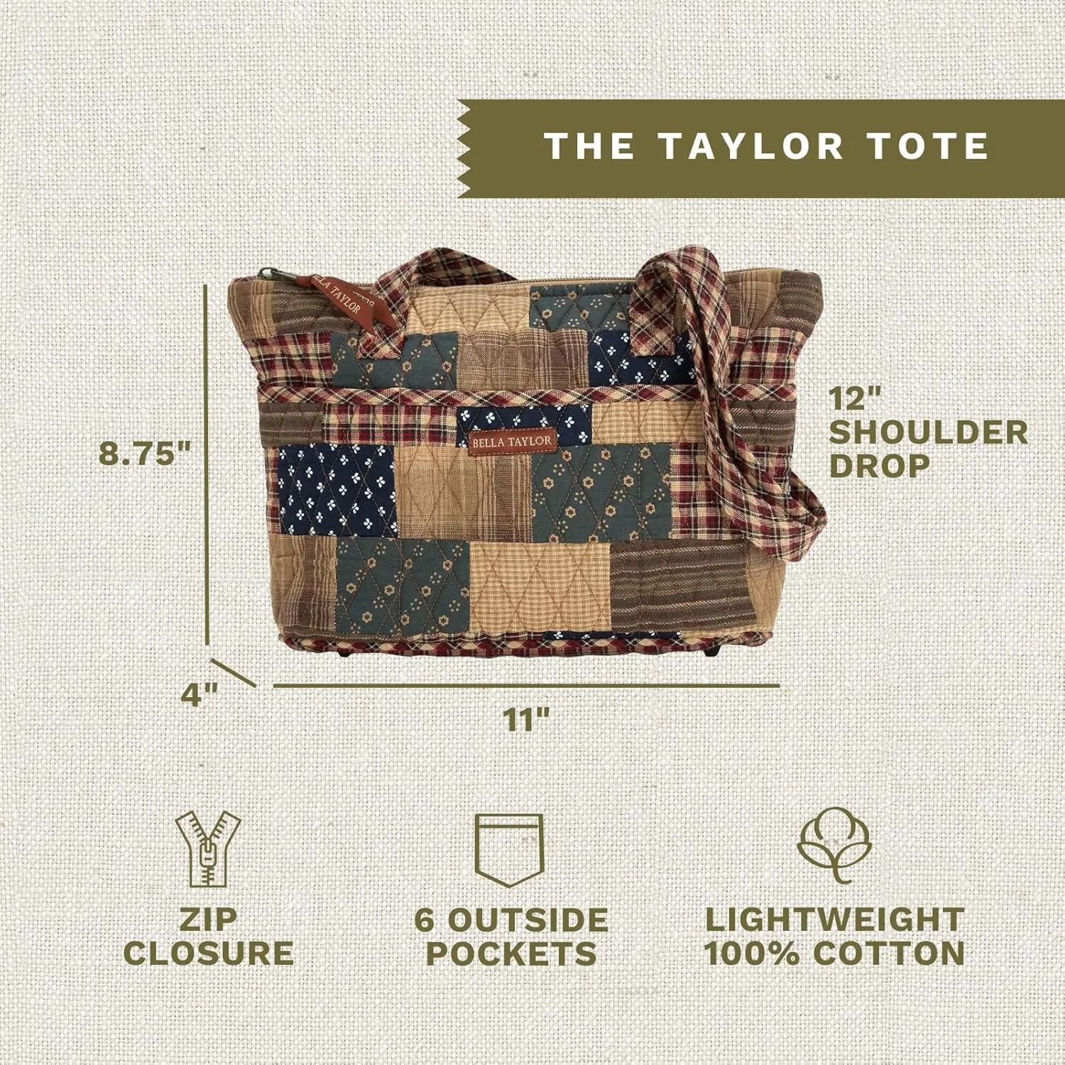 Bella Taylor Small Tote | Lightweight Quilted Fabric Purses for Women