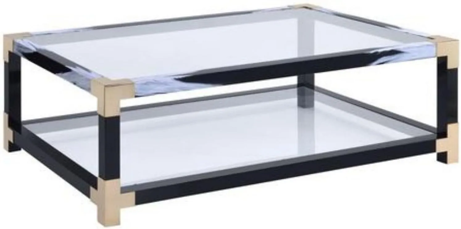 Benjara, Black Benzara Metal Coffee Table with Glass Top and Open Shelf