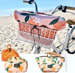 Bike Basket Liner,Beach Bag & Travel Tote All in ONE Bag Waterproof Neoprene Reversible Prints Zipper Pockets Locking Toggle Two Carrying Handles