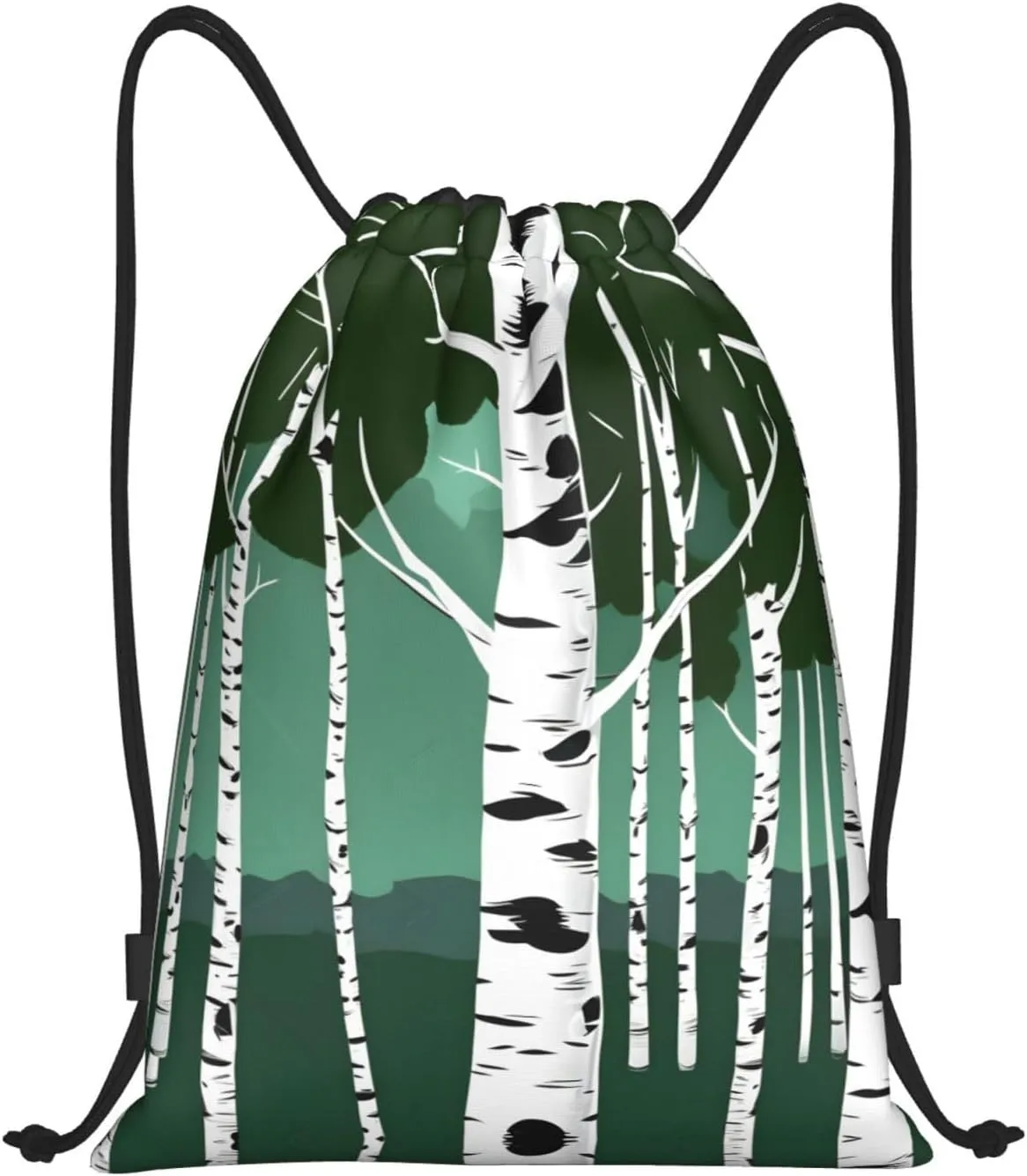 Birch Trees Stylish Drawstring Backpacks Cinch Bags, Gym Cinch Bag Polyester String Bag For Men Women