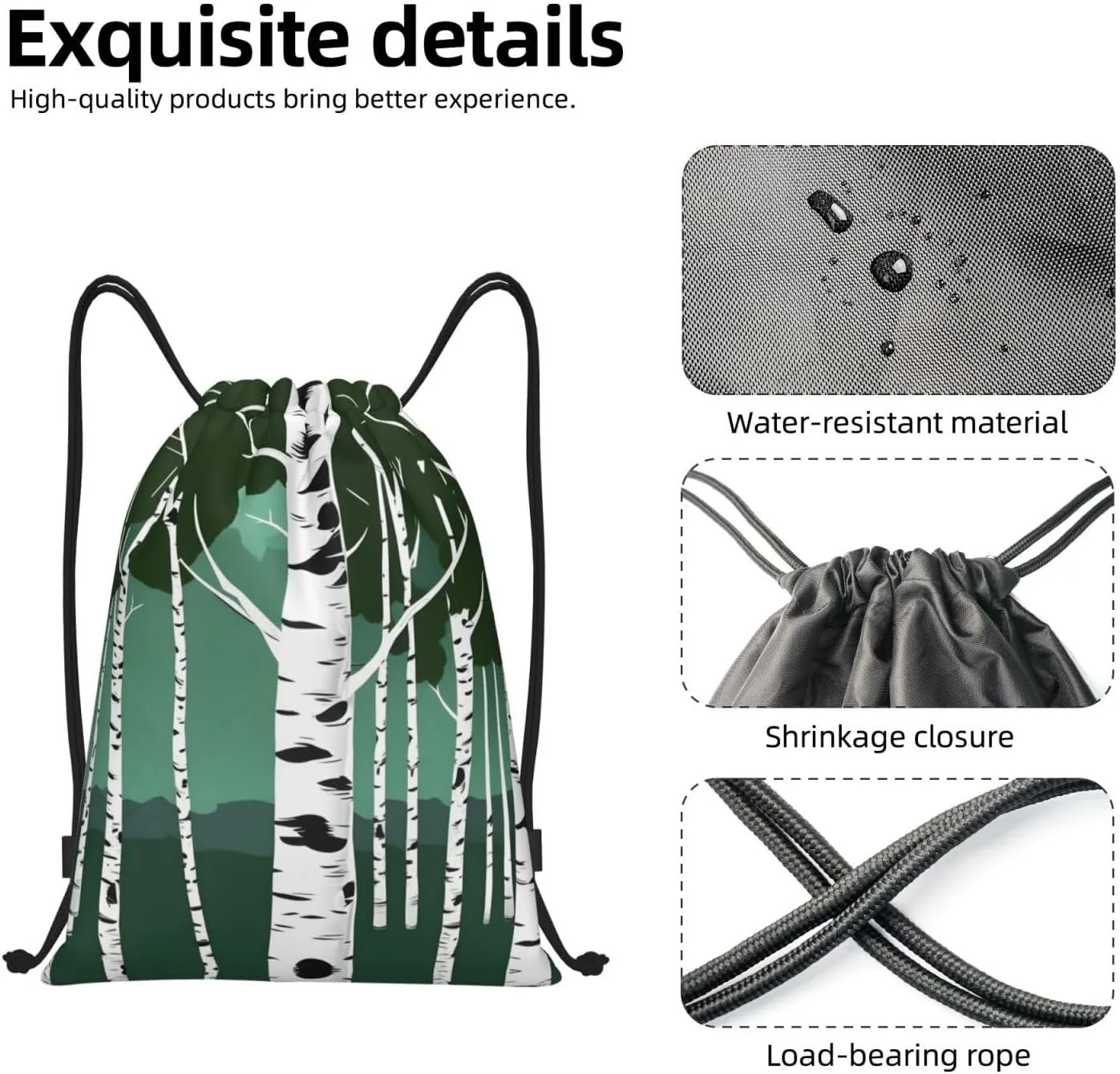 Birch Trees Stylish Drawstring Backpacks Cinch Bags, Gym Cinch Bag Polyester String Bag For Men Women