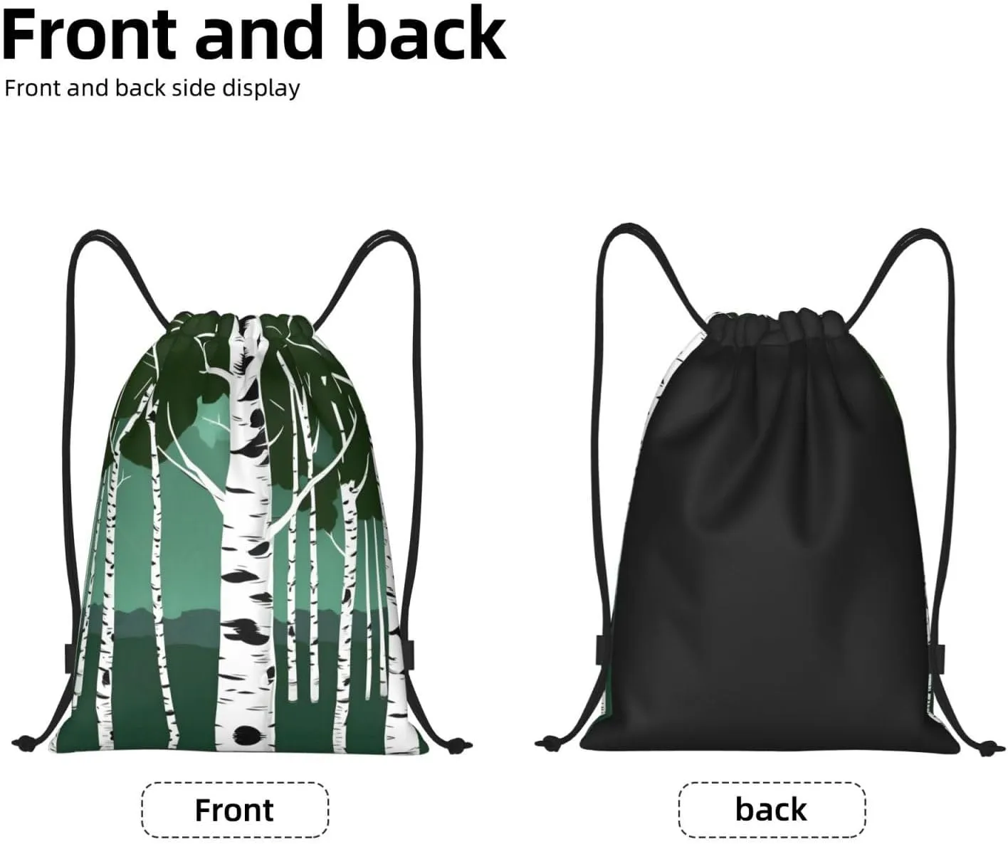 Birch Trees Stylish Drawstring Backpacks Cinch Bags, Gym Cinch Bag Polyester String Bag For Men Women