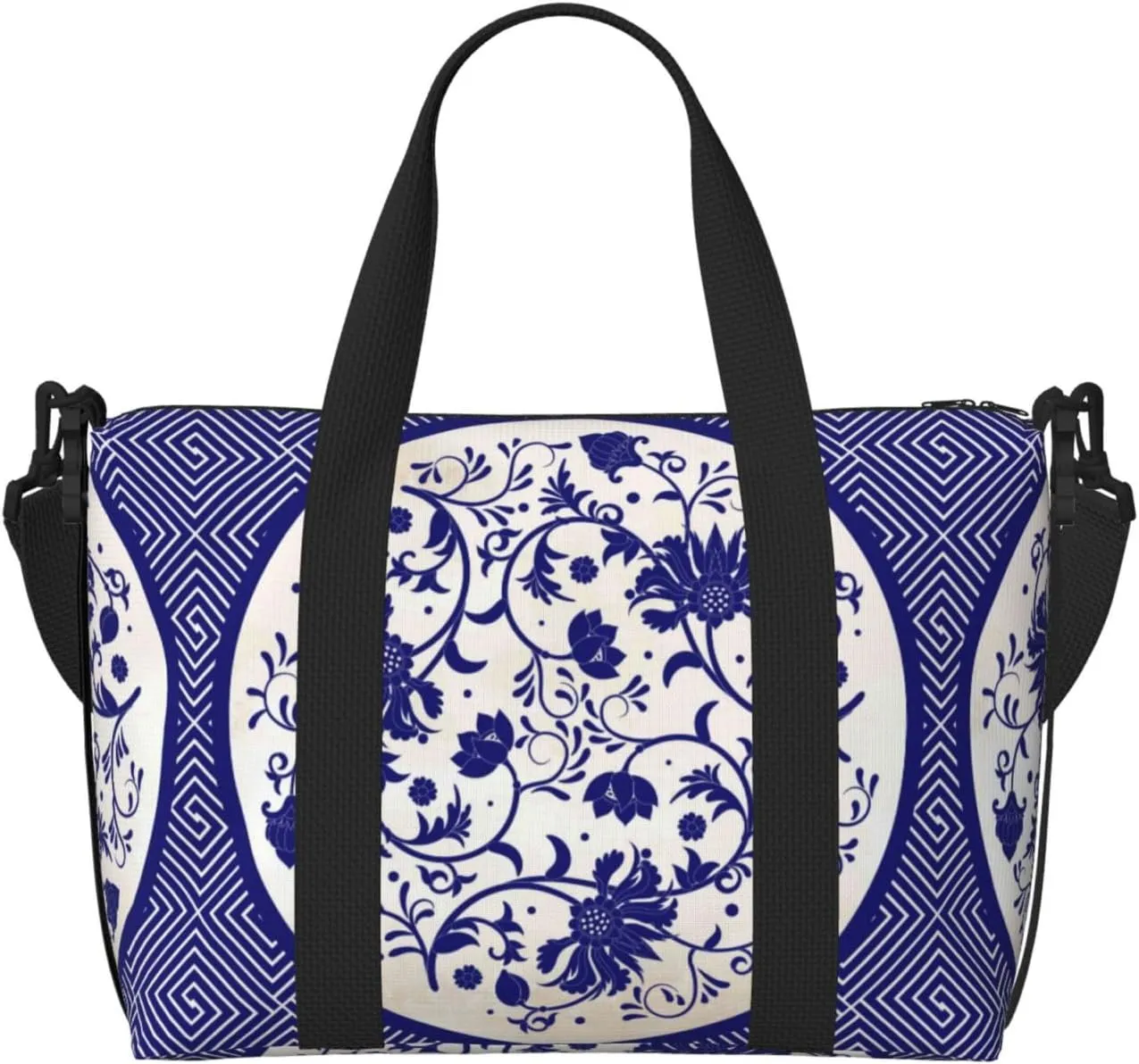 Blue And White Porcelain Large Laptop Tote Travel Work Bag For Women Men Gym Beach Bag For Women Crossbody Carry On Shoulder Bag With Compartments Zipper,Overnight Weekender Bags