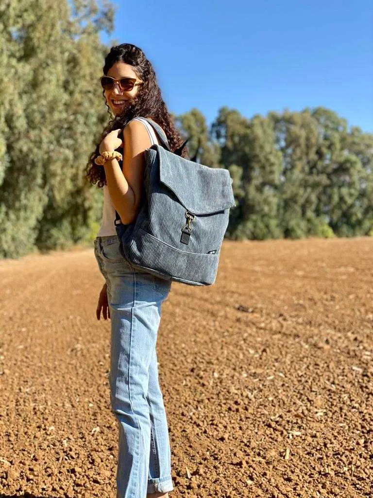 Blue-Gray Corduroy Large Students Backpack