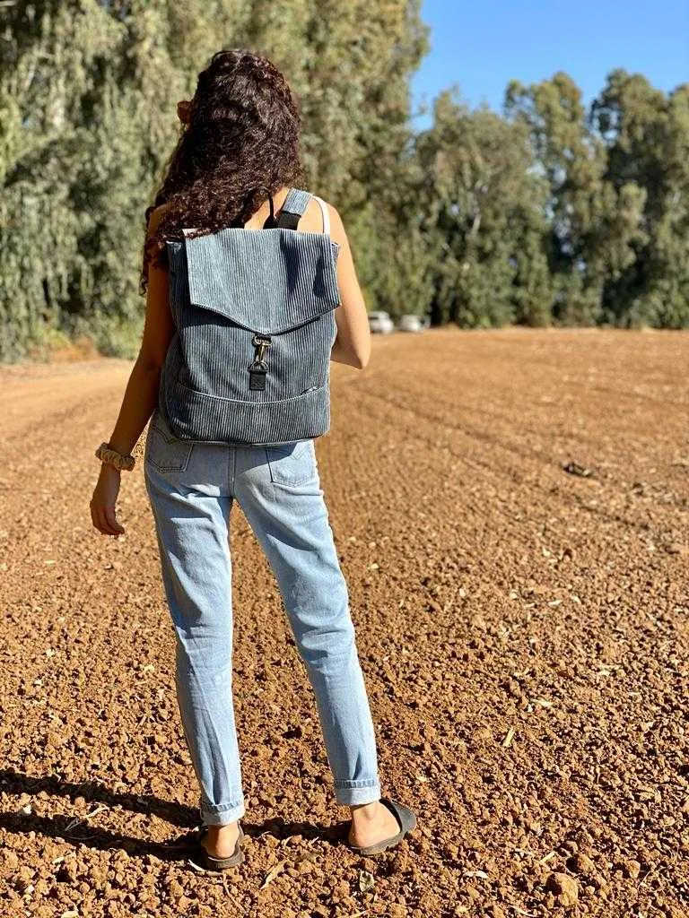 Blue-Gray Corduroy Large Students Backpack