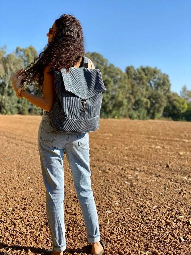 Blue-Gray Corduroy Large Students Backpack
