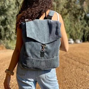 Blue-Gray Corduroy Large Students Backpack